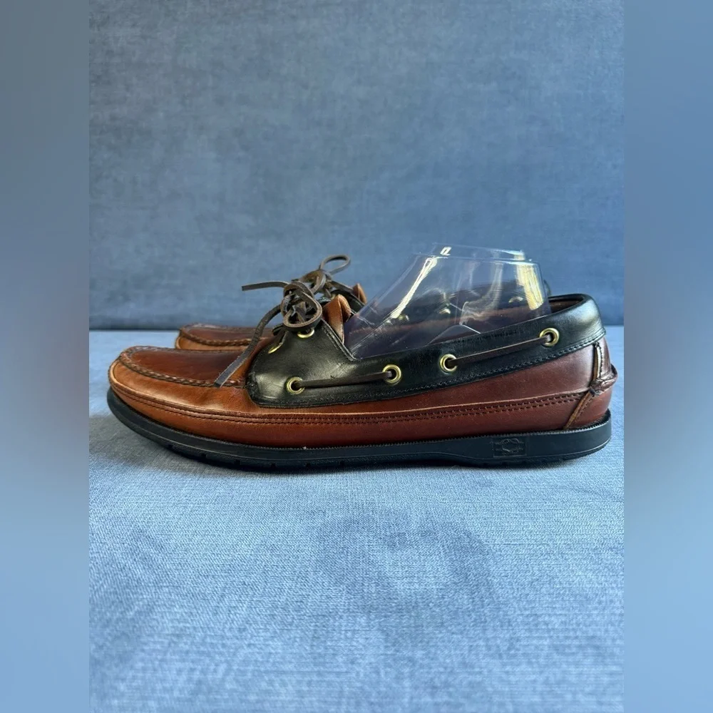 Life Outdoors Slip On Loafer Boat Shoes Men’s SZ 11 Black Brown Leather Preppy